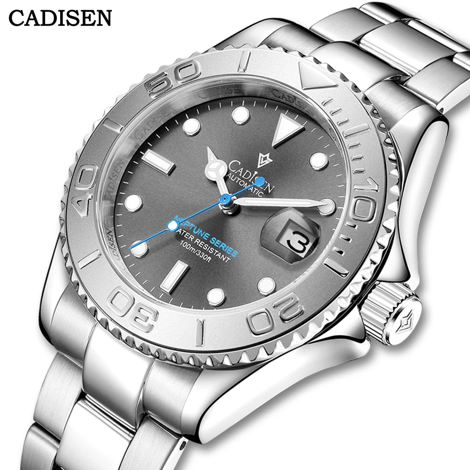 CADISEN 2021 Men Watches Luxury Sapphire Automatic Mechanical Watch 100m Waterproof Japan NH35 Movement Full Steel Watch for Men