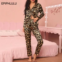 sexy satin pajamas women sleepwear print leopard pajamas set women home suits female lounge wear pjs night 2021