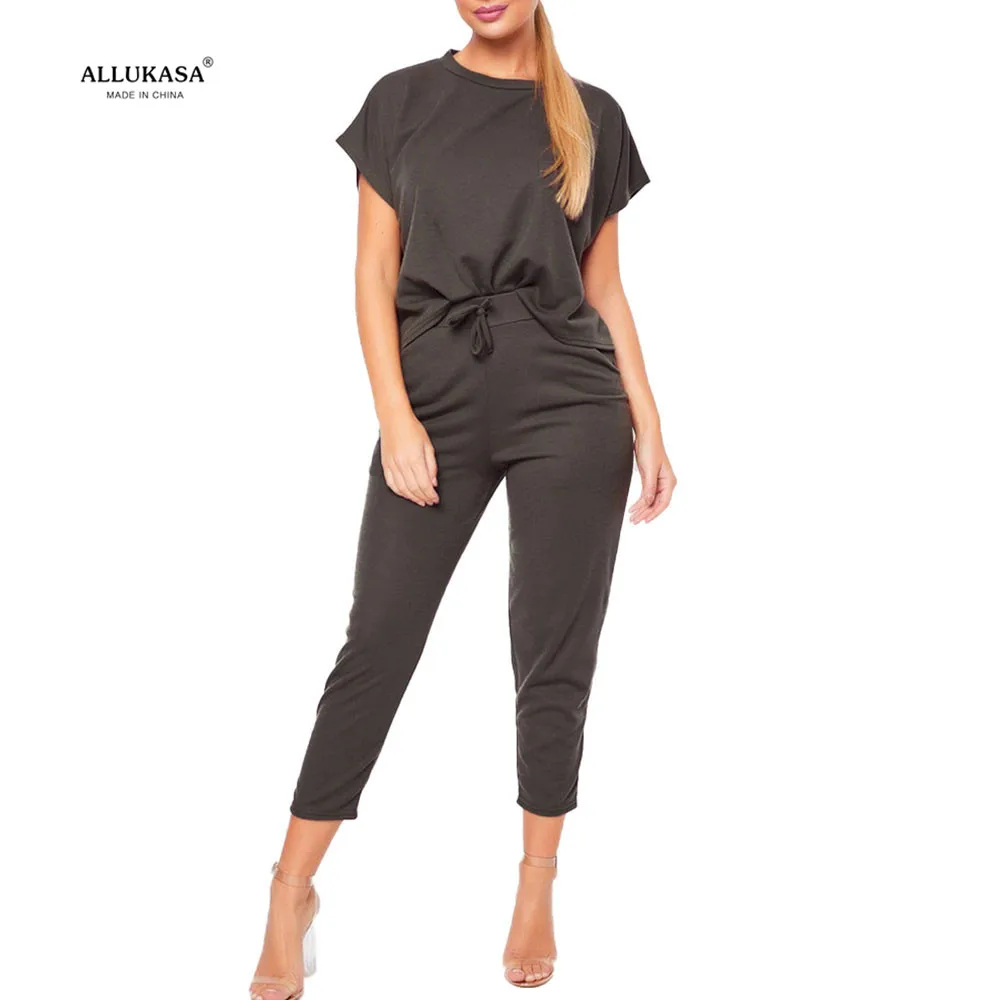 

Summer Tracksuits Set Lounge Wear Short Sleeve Tops Long Pants 2pcs Women Sweat Suits Elastic Waist Casual Solid 2020 Hotsale