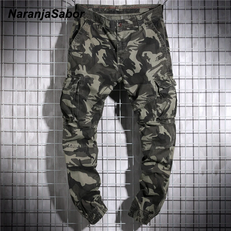 

NaranjaSabor 2020 Spring Mens Camo Pants Washed Cotton Multi Pockets Tooling Style Camouflage Trousers Male Brand Clothing N647