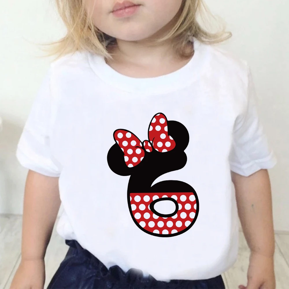 Disney Minnie Mouse Birthday Girl Clothes Party Cartoon T Shirt For Child T-Shirt Number 0 1 2 3 4 5 6 7 8 9 Bow Graphic Kid Tee