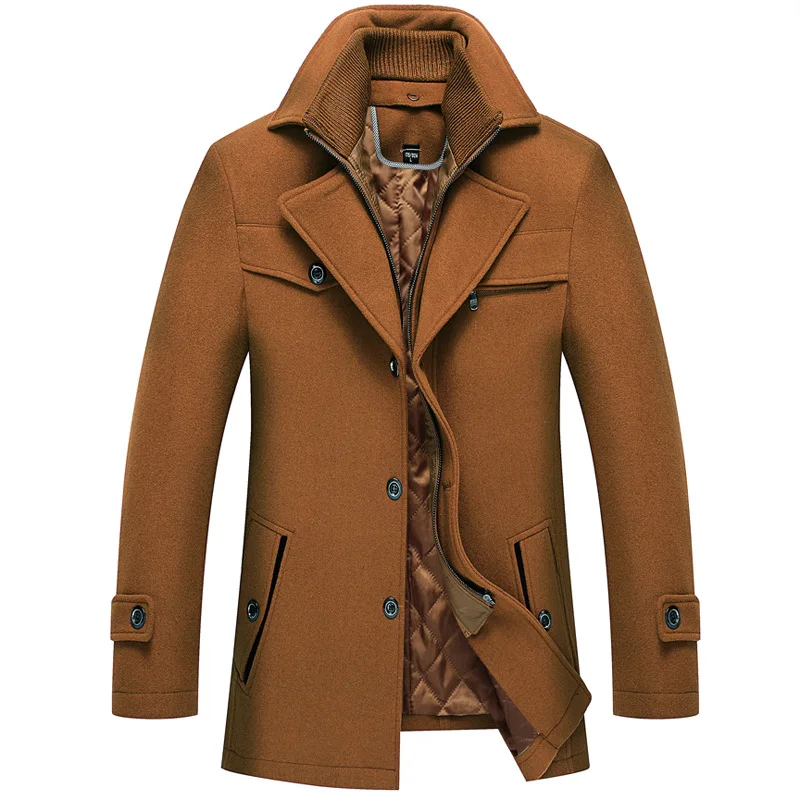 

Новинка 2022, зимнее мужское плотное теплое шерстяное пальто, модное повседневное приталенное пальто с двойным воротником, мужское Брендовое...