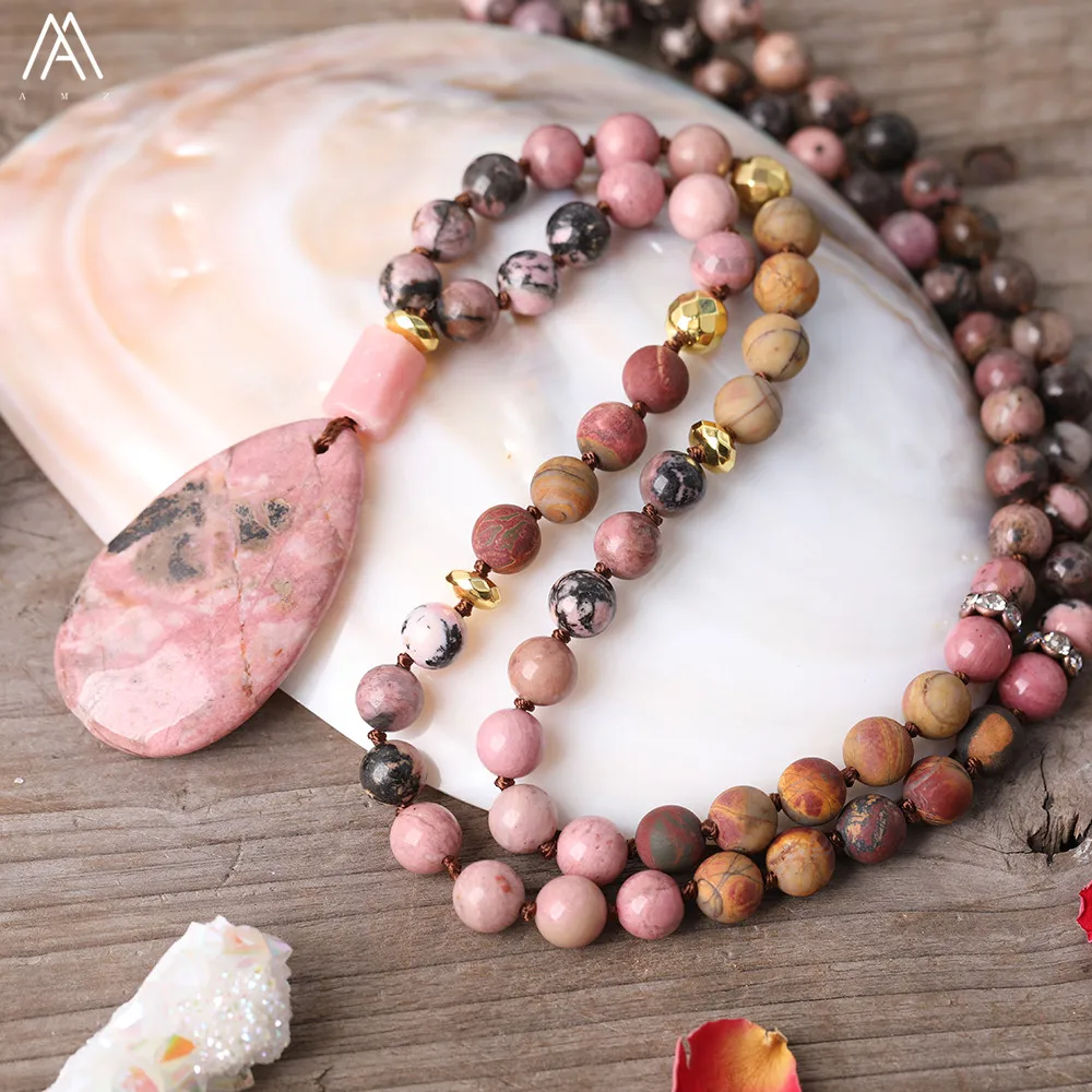 Ожерелье с подвеской из натурального родонита в форме капли воды Laura Fasquel