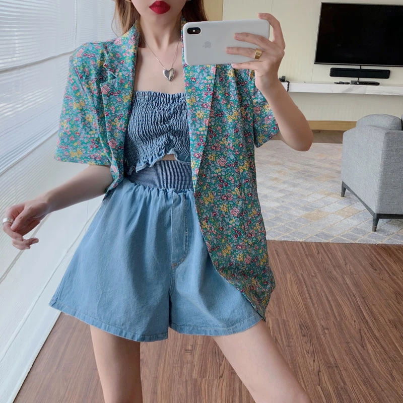 

Пиджак женский с цветочным принтом, модная верхняя одежда в винтажном стиле, офисная одежда с длинным рукавом и карманами, элегантный топ, ...