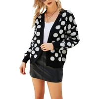 autumn polka dot printed v neck long sleeve cardigan sweater street womens casual cardigan knitted large size sweater jacket