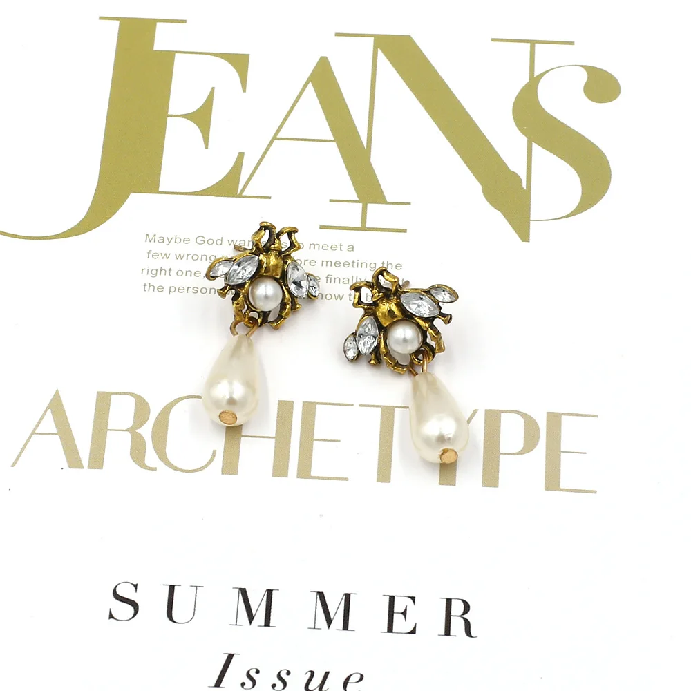 Модные Роскошные Имитация Жемчуга пчела Свадебные Висячие серьги для женщин