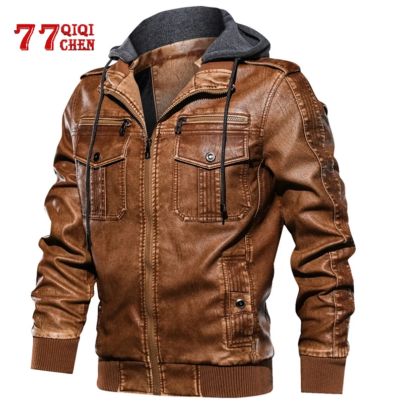 Роскошная мужская куртка из искусственной кожи в стиле милитари мотоциклетные