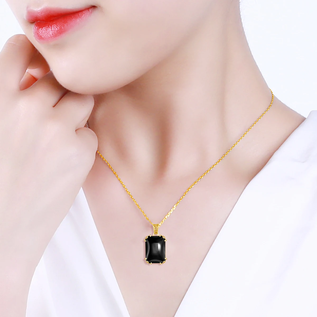 

Silver Chakra 14k Gold Necklace Pendant Big Black Onyx Gemstones 925 Sterling Silver Pendant Creative Fine Jewelry For Women New