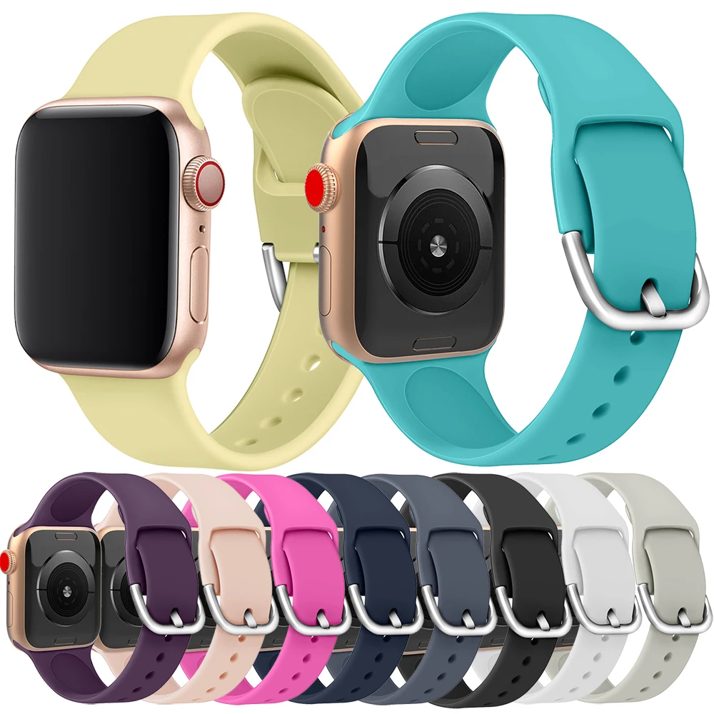 

Silicone Watchstrap For Apple Watch 5 4 3 2 44mm 42mm 40mm 38mm Sport Soft Silicone Band For Iwatch 5 4 44mm 40mm Metal Buckle