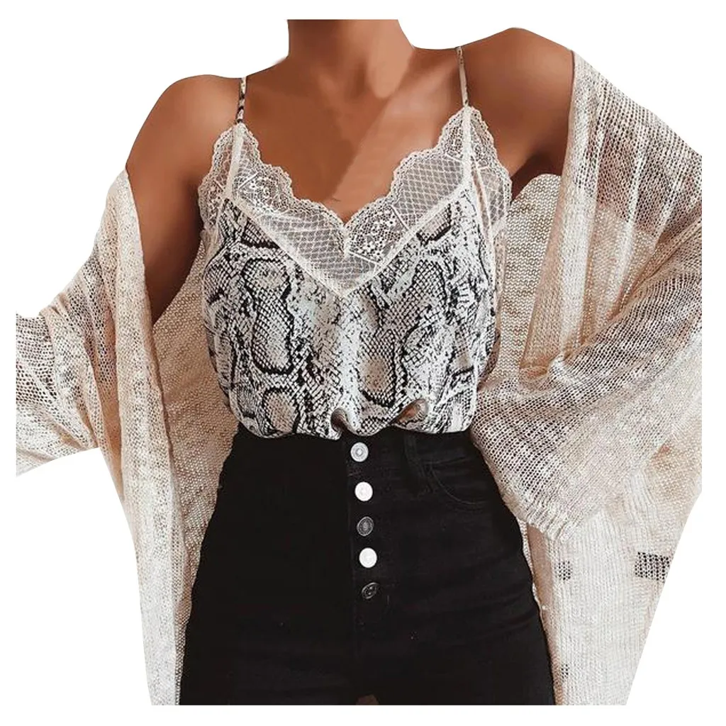 Женский атласный жилет со змеиным узором без рукавов с v-образным вырезом