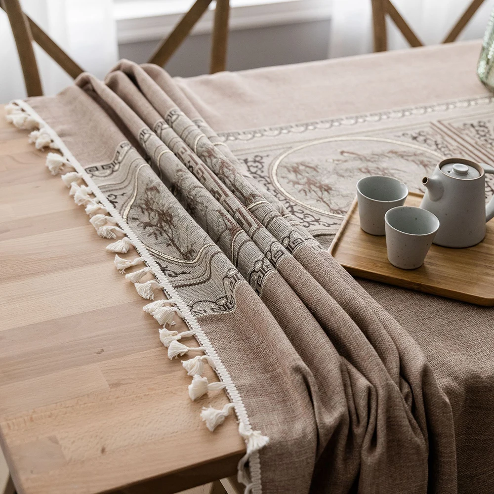 

Europe Table Cloth Fabric Rectangular Cotton And Coffee Table Tassel Cotton Linen Dustproof Tablecloth Home Kitchen Decorative