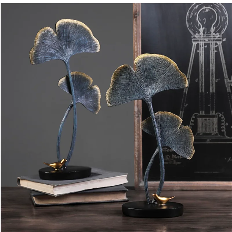 

Creative Retro Ginkgo Leaf Resin Sculpture Decoration Desktop Crafts Home Living Room Ornaments Cabinet Decor