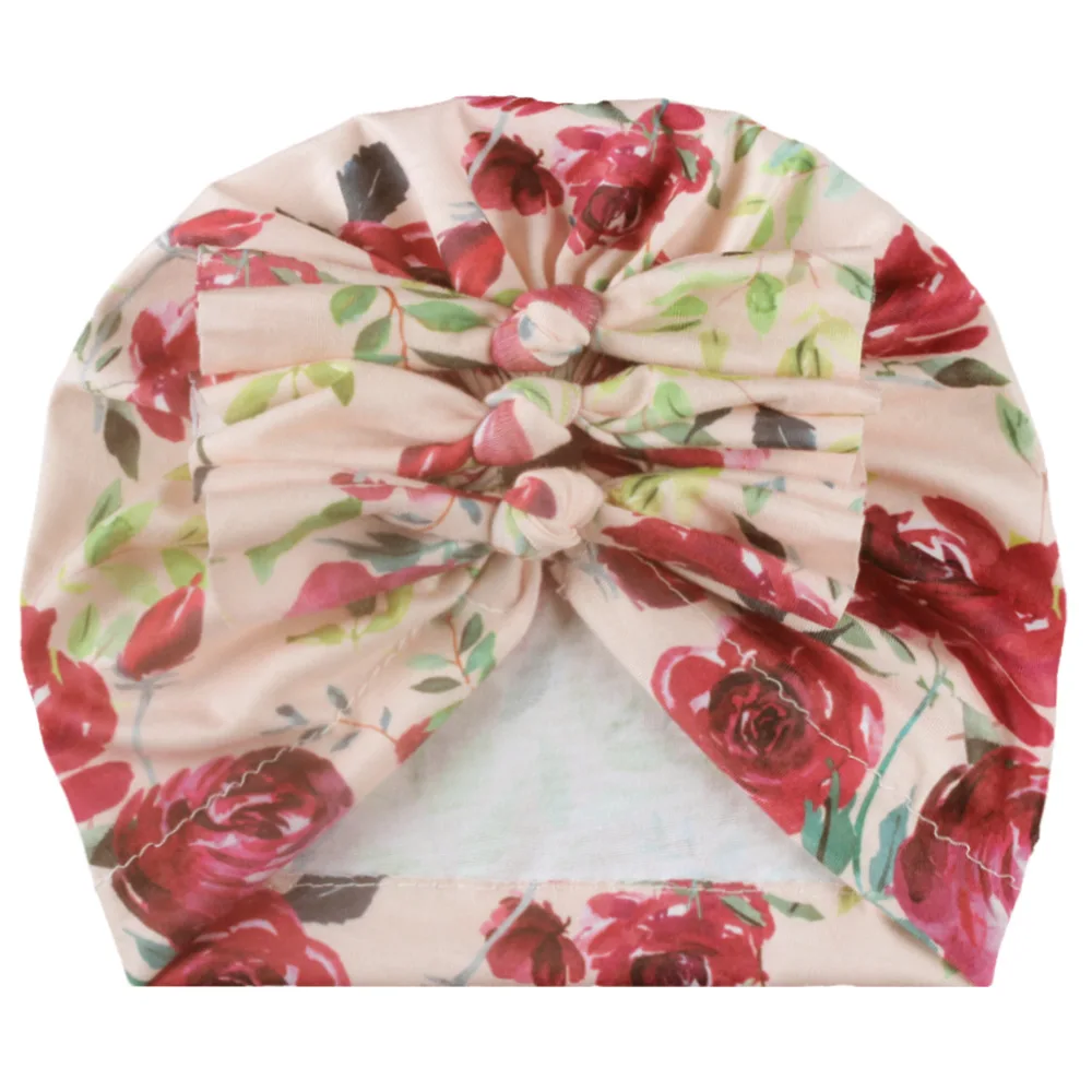 

6Pcs/Lot Flower Print Cotton Folded Hats for Baby Boy Girls 18cm*17cm Fashion Turban Cap Newborn Beanies Kids Headwraps