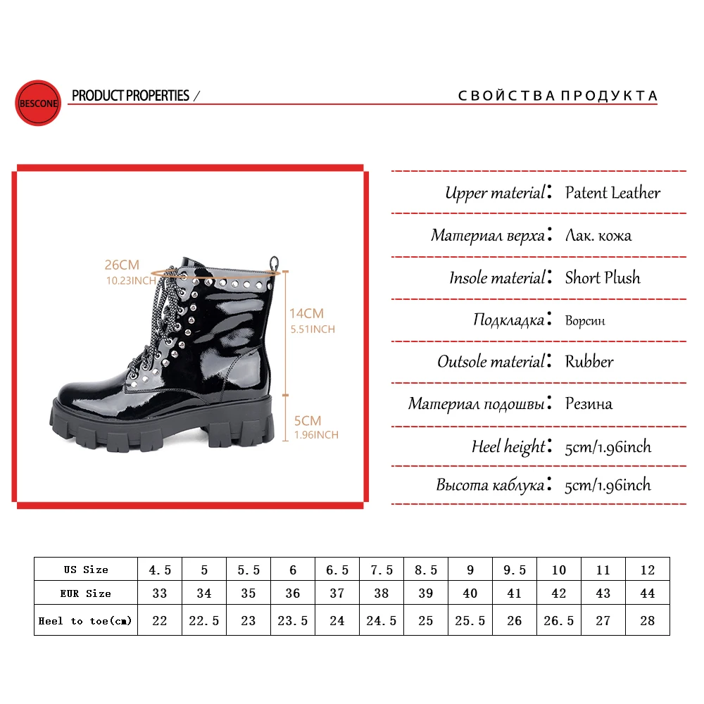 

Bescon 2020 new Boots Woman Winter Warm Round Toe High Platform Martin Boots Ladies Middle Heel Rivet Design Boots BC813