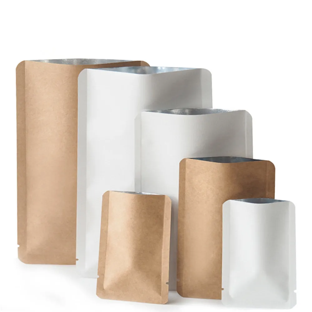 

1000Pcs Round Angle Open Top Kraft Paper Aluminum Foil Heat Sealing Storage Bag Dried Meat Snakcs Retail Food Package Bag