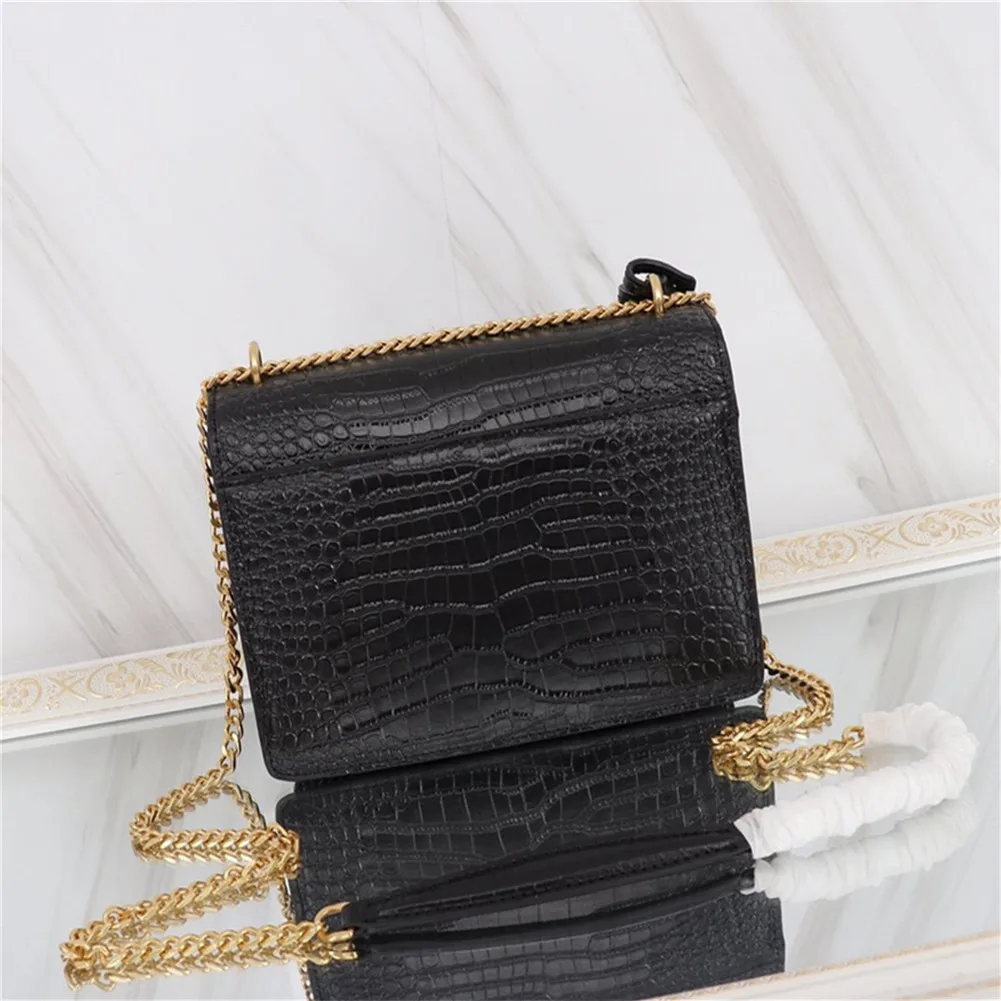 

New Classic Women's Genuine Leather Shoulder Bag Black gold chain silver chain Handbag Bags Ladies Cowhide Handbags