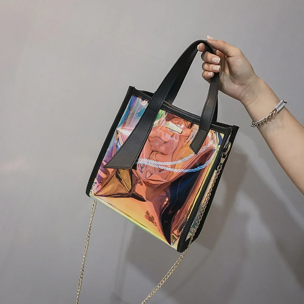 3 вида цветов продукты женская сумка модная через плечо лазерная прозрачная