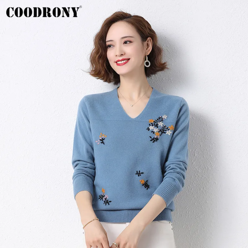

Бренд COODRONY, Осень-зима, элегантная повседневная женская мягкая одежда 2021, высококачественный вязаный женский свитер с V-образным вырезом из ...