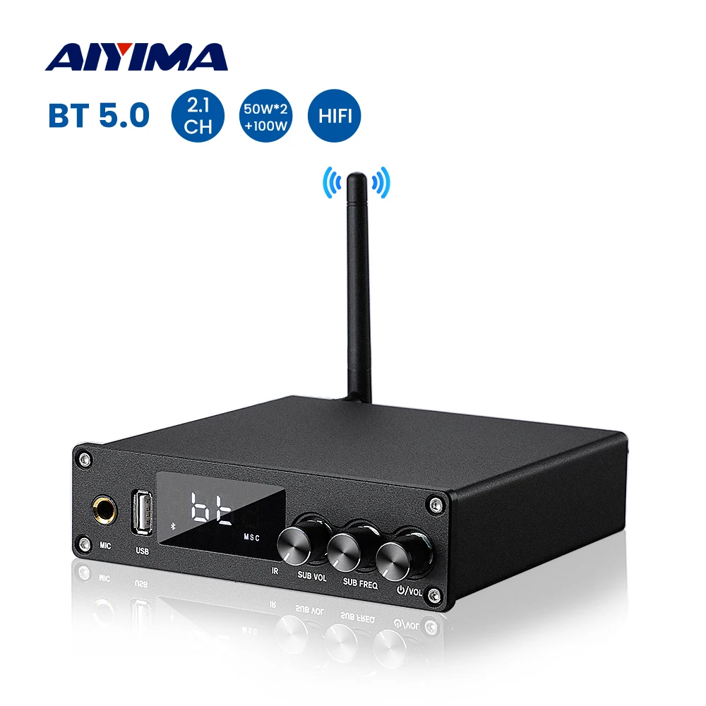 

AIYIMA TPA3116 Bluetooth Amplifier 2.1 Channel Amplificador COAX/OPT/HDMI MIC Karaoke Amplifier USB Music Player 50Wx2+100W