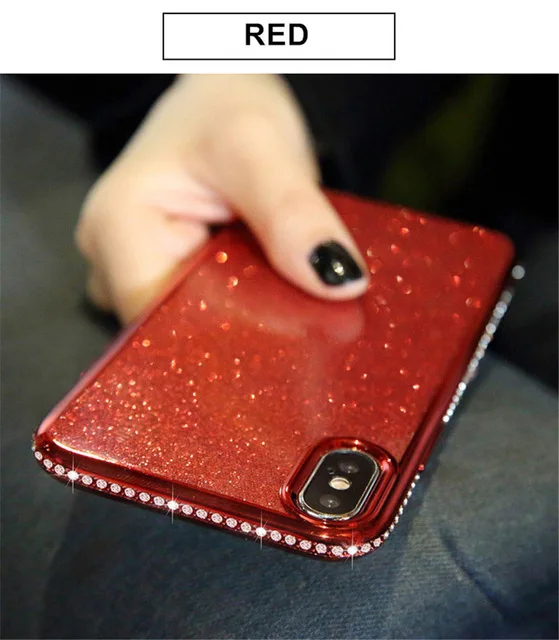 Red Case NFH Bling Rhinestone Бампер протектор чехол для iPhone 6 6S 7 8 Plus Модный Блестящий силиконовый задняя крышка Celular X на Xs XR XS Max - Цвет: Red Case