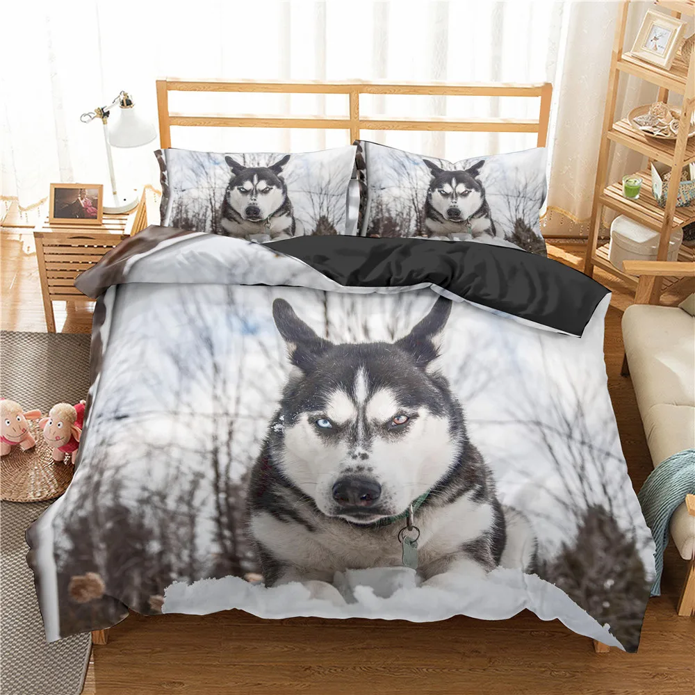 

2021 3D Husky Dog Bedding Set Cute Animal Duvet Cover Queen King Size Husky Dog Bedding Set Home textiles Quilt Cover Bed lin