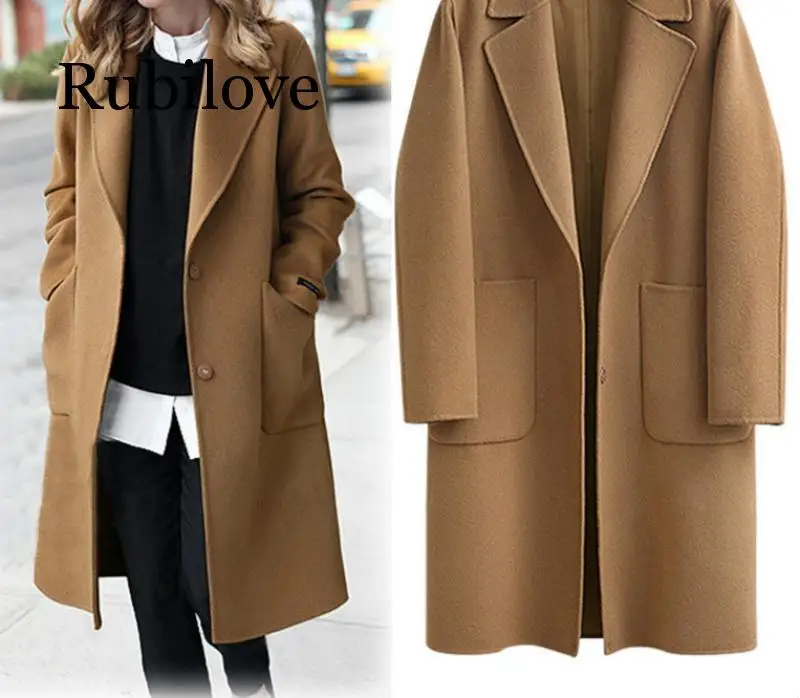 

Осенне-зимнее женское пальто 2019, шерстяное толстое пальто, длинная куртка, Свободное пальто Nizi, элегантная однотонная ветровка с карманами, ...