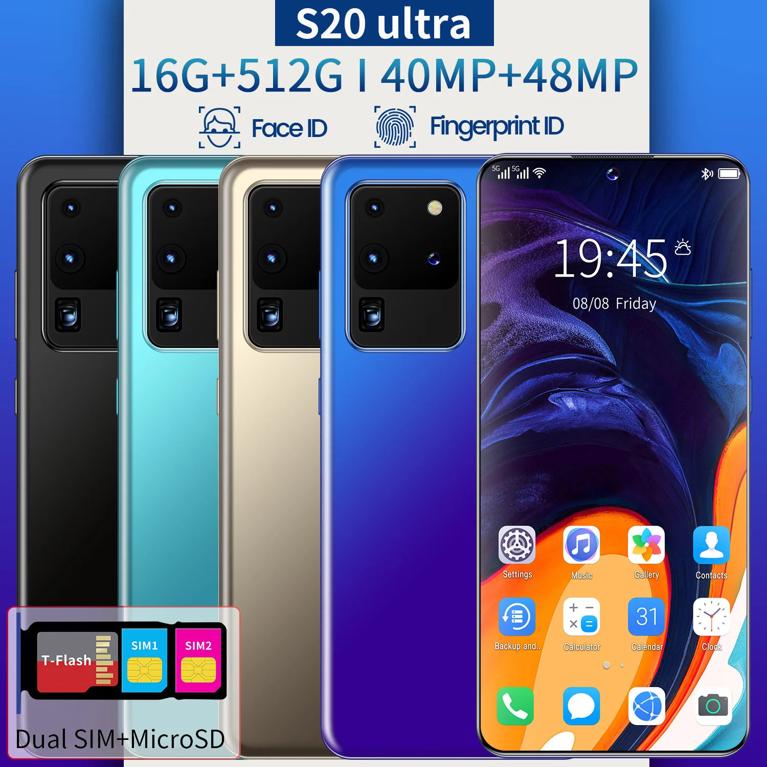 

2021 5G Smart Phone S20 Ultra 3200*1400 6.9Inch Full Screen 10Core 16+512GB Face ID 40MP+48MP 5000MAH Dual SIM Card Android 10.1