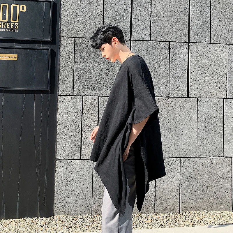 Футболка мужская оверсайз с короткими рукавами асимметричный джемпер накидкой