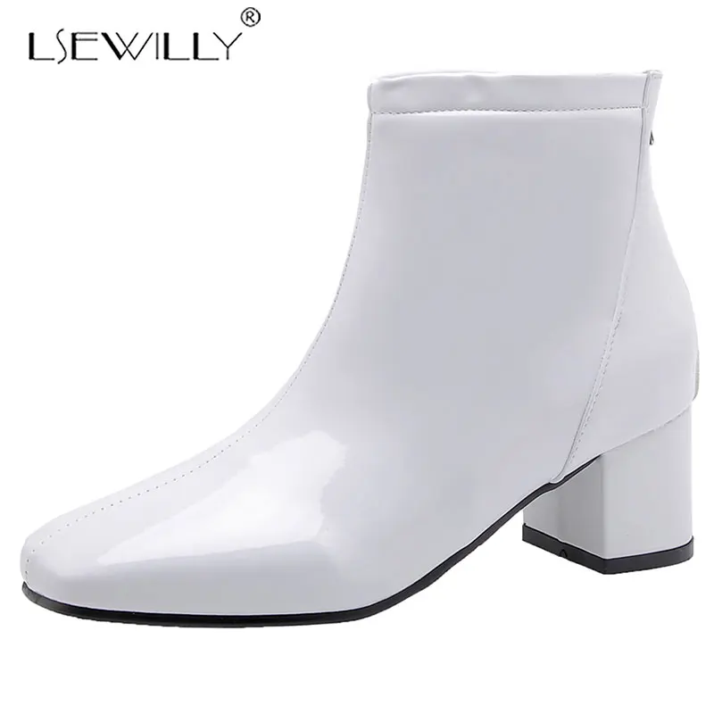 

Lsewilly/Большие размеры 51; Женские ботильоны; Однотонные ботинки с квадратным носком на молнии; Сезон осень-зима; Повседневная обувь на квадрат...