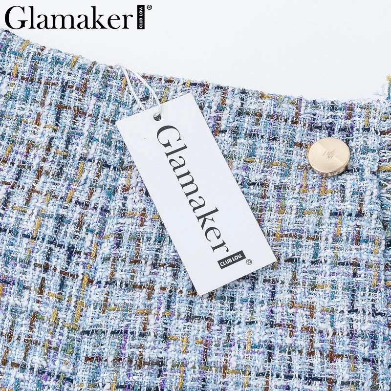 Glamaker, элегантные твидовые шорты с высокой талией, женские офисные клетчатые шорты с бахромой, винтажные сексуальные повседневные женские стильные шорты