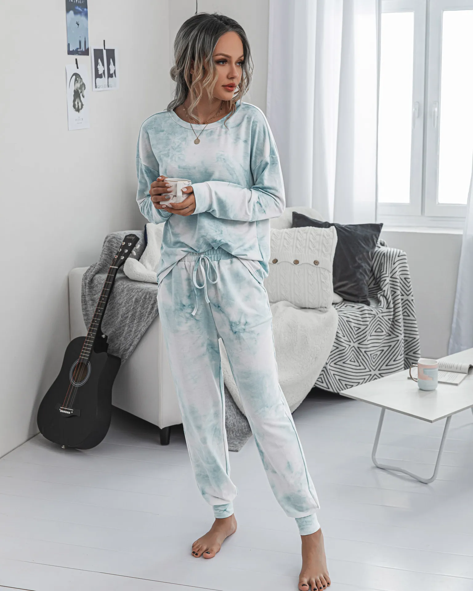 

2 Piece Set Women Tie Dye Sweatshirt Pants Casual Loose Streetwear Home Tracksuits Two Piece Outfits for Women Fall Clothes Suit
