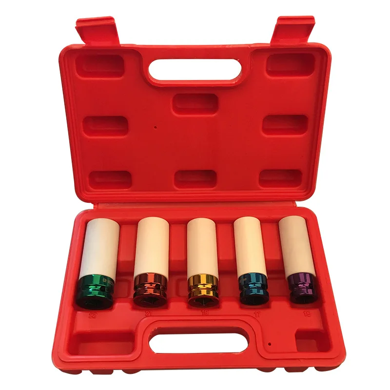 

1/2in Impact Drive Lug Nut Socket 5-Piece Set – Non-Marring, Color-Coded, Thin-Walled Wheel Rim Protectors