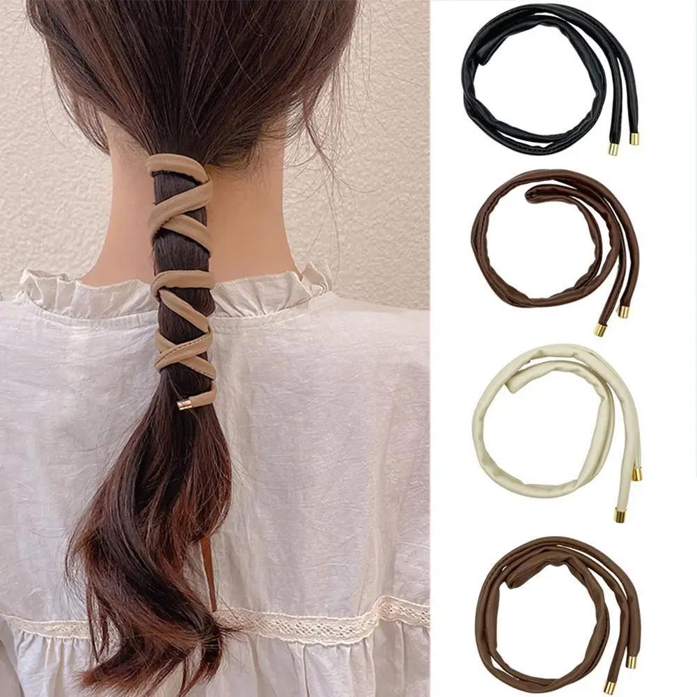 

2021 New Women Vintage Ponytail Hold Leather Long Hair Tie Headband Sweet Hair Decorate Hairbands Fashion Hair Accessories