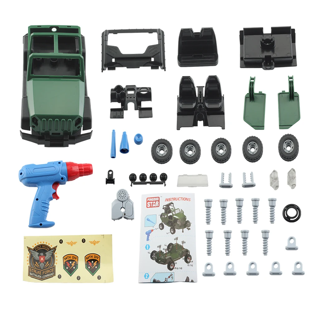 

1pcs DIY Assembly Model Jeep Car Kit Kids Drill Screws Toys Building Car With Lights And Sound Take Apart Tool 44 excitement