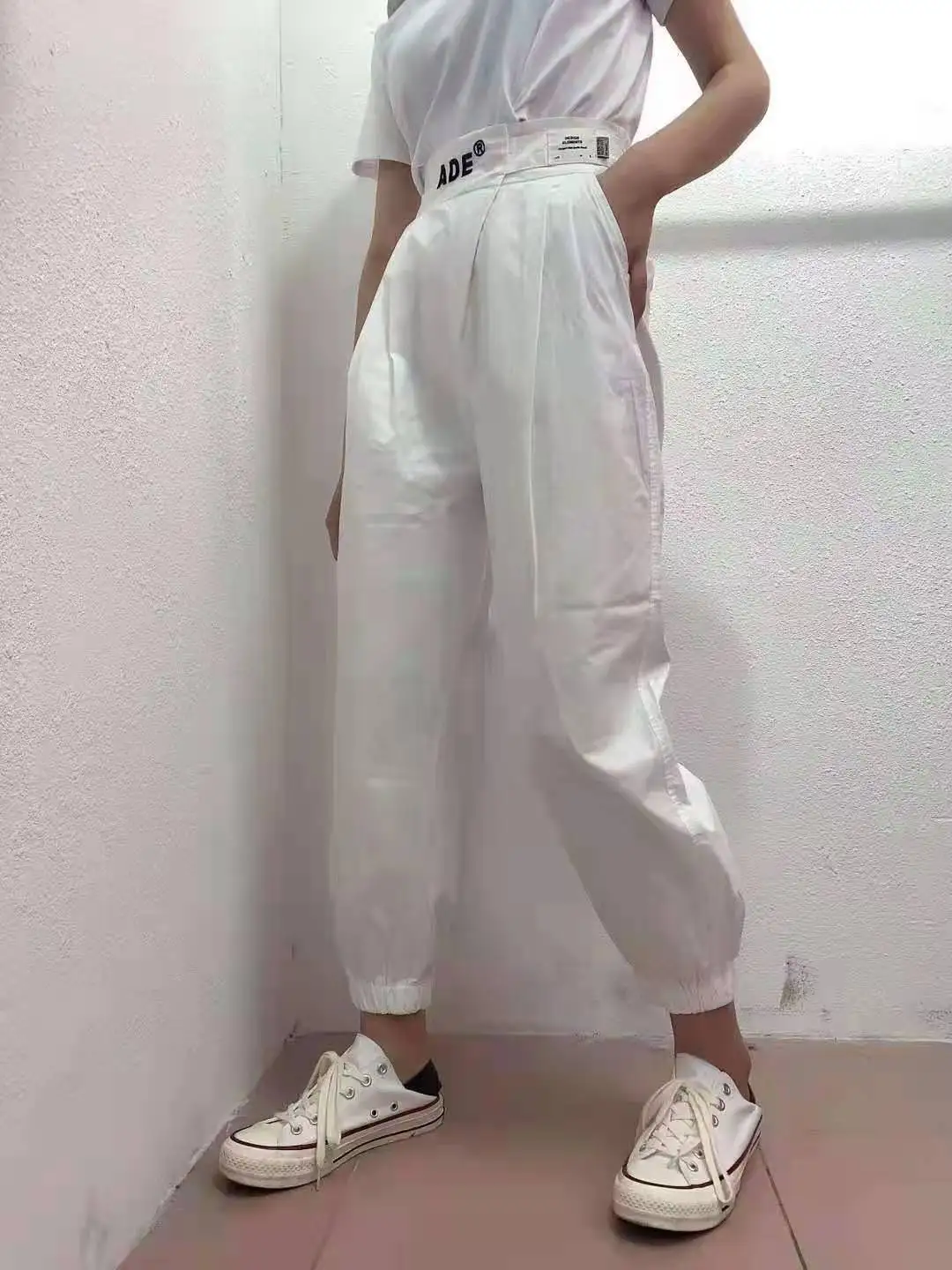 

Ader women's Harem Pants spring and summer high waist show thin Korean temperament commuter pants pleated technology Capris