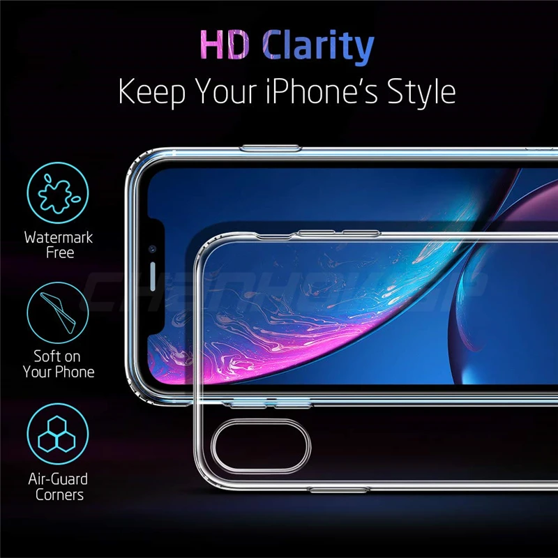 Прозрачный мягкий силиконовый чехол HD для iPhone 11 Pro Max X XR XS MAX задняя крышка из ТПУ 10