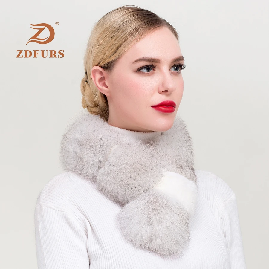ZDFURS* Real Fox Fur scarf with Rex Rabbit Fur Scarf Natural Fox Fur Muffler fox shawl collar fox Free Shipping