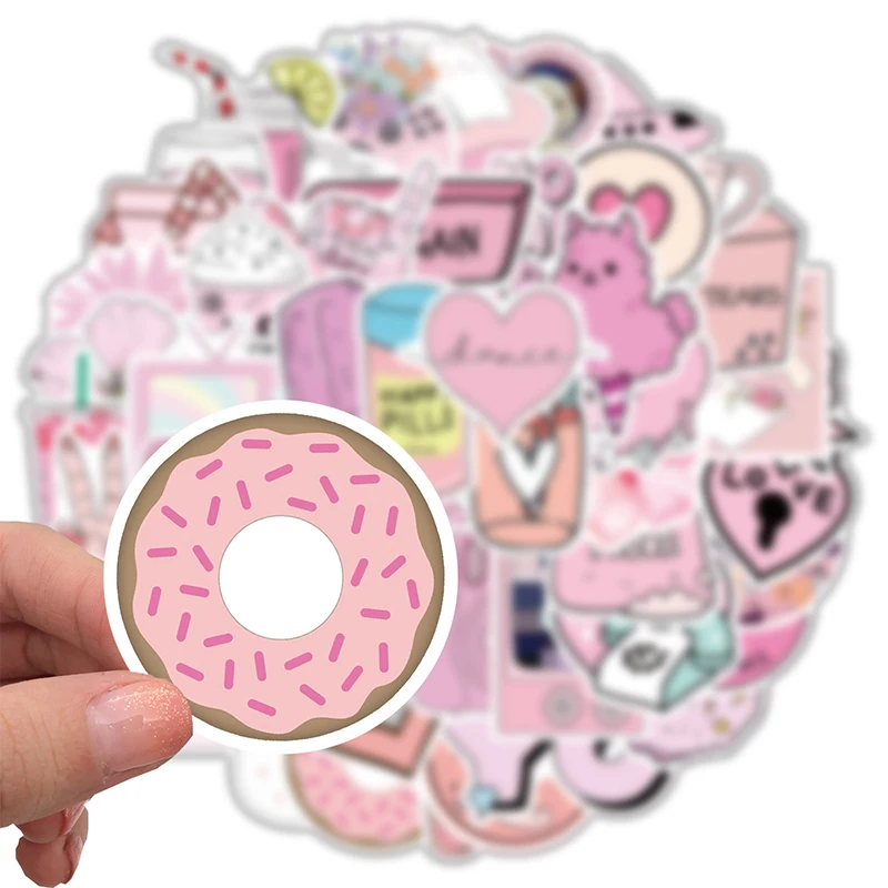 

50pcs Cartoon Kawaii Pink Stickers For Girls Luggage Skateboard Bicycle Backpack Decal Toy Stickers For Children Gift