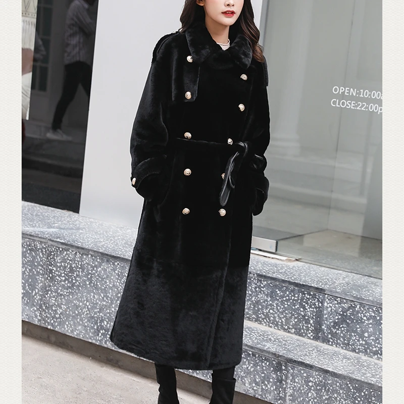 Женское длинное пальто из натуральной овчины и меха верхняя одежда 2019 Зимняя