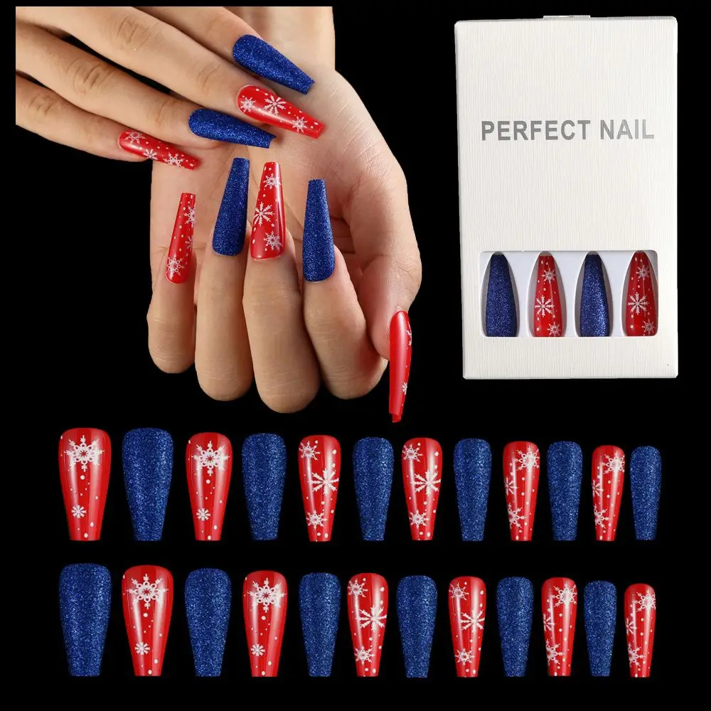 

Women Ballet Artificial Snowflake Long Paragraph Ballerina False Nails Press On Fake Nail Merry Christmas