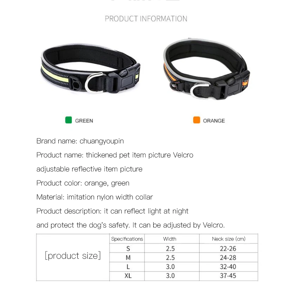 Регулируемый светоотражающий нейлоновый ошейник ночь на открытом воздухе