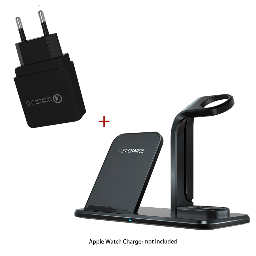 Black EU Plug Беспроводной 3 в 1 держатель подставка зарядное устройство 10 Вт для Apple Watch Series 4 3 2 Iphone 11 Pro Max XS MAX XR 8 Plus Iwatch Airpods - Цвет: Black EU Plug