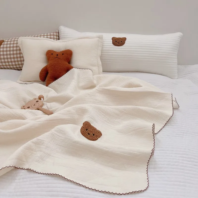 130*120CM Lace Edge Banded Muslin Cotton Blanket Baby Swaddle Newborn Bath Towel Receiving For Girl Boy Bedding Quilt | Мать и ребенок