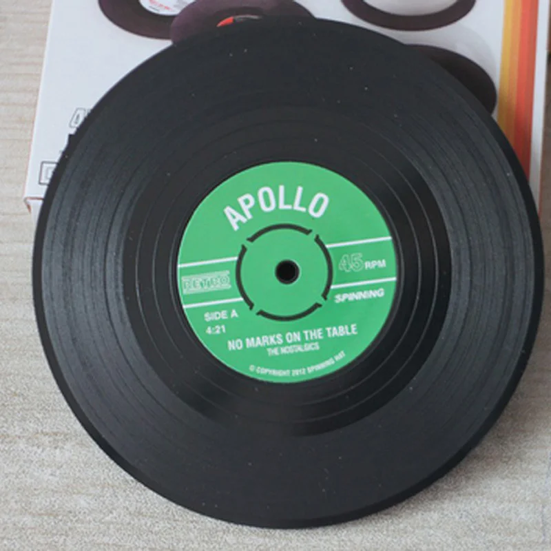 

6PCS Plastic Creative Retro Round Vinyl CD Album Record Drinks Coasters Home Non-slip Table Cup Mat Decor 10.5cm