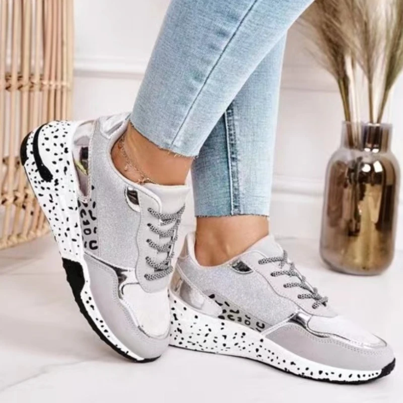

Women Sneakers 2021 Leopard Print Lace-Up Women's Vulcanize Shoes Platform Sports Ladies Sneakers Breathable Plus Women Shoes