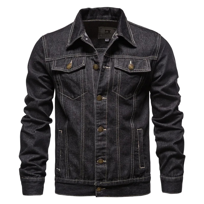 New 2021 Cotton Lapel Denim Jacket Men Casual Solid Color Streetwear High Quality Jeans Jacket Men Autumn Slim Fit Men's Jackets