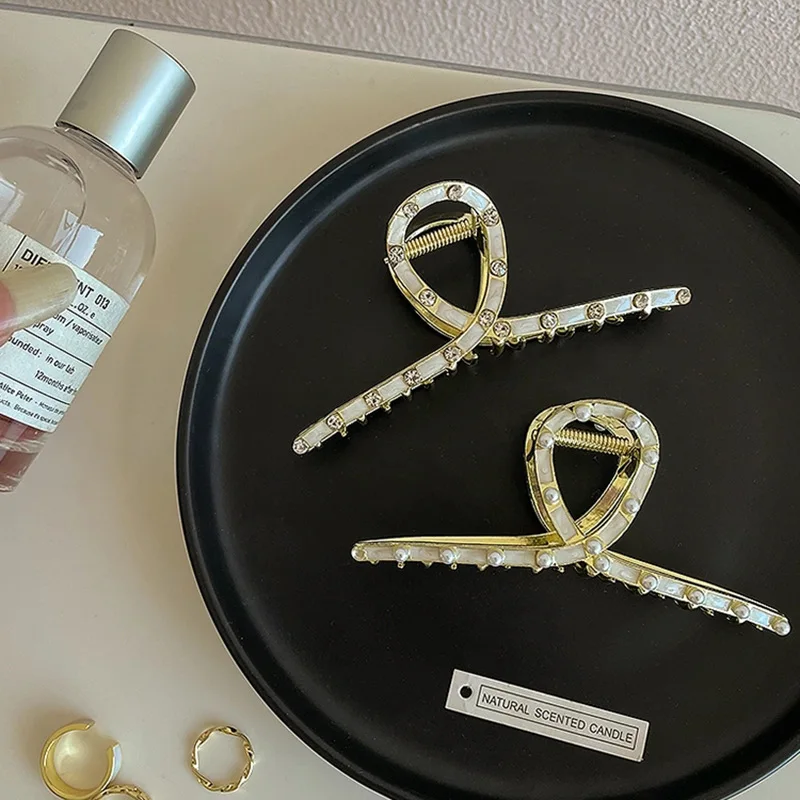 

2021 New Pearl Hairpin Zircon Clip Hair Big Shark Clip Back Head Clip Trend Two-piece Female Clip Jewelry