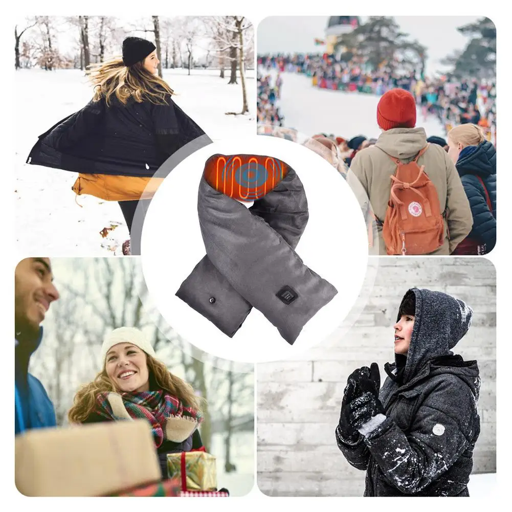 

2020 Hot USB Heated Men Winter Scarf Shawl Foreign Trade Women Smart Heating Three-speed temperature Solid Color Heating Scarf