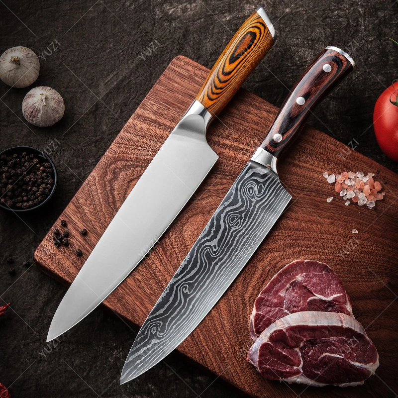 

YUZI Kitchen Knives Chef knife 5CR15 Stainless Steel Laser Damascus Japanese Knives Clever Slicing Utility Knife Cooking Tool