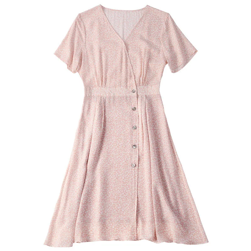 

Irene dress waist real silk print dress medium length short sleeve silk floral dress 2020 summer new